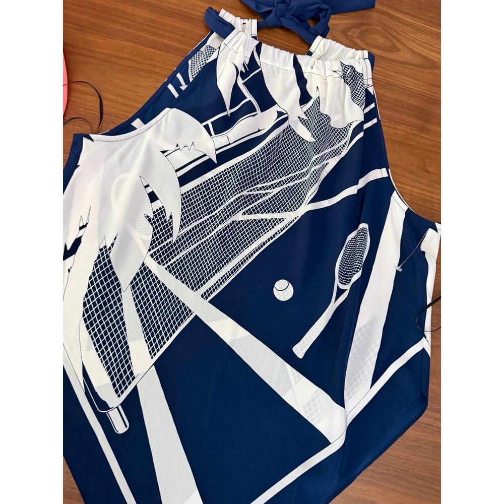 Trina Turk Navy Tennis Print Halter Handkerchief Top Medium - Picture 8 of 8